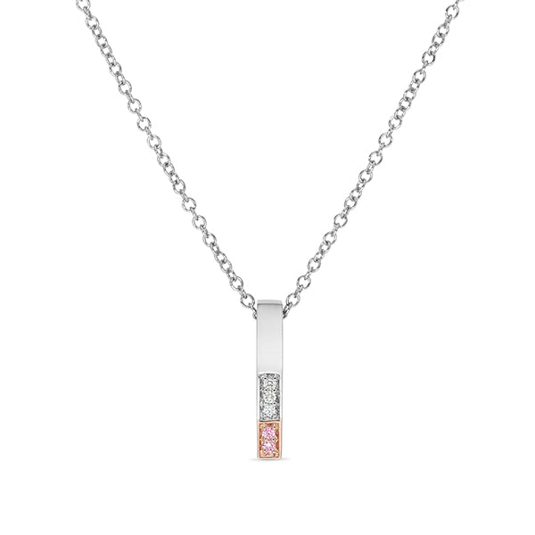 Pink Caviar bar pendant set with pink and white diamonds.
