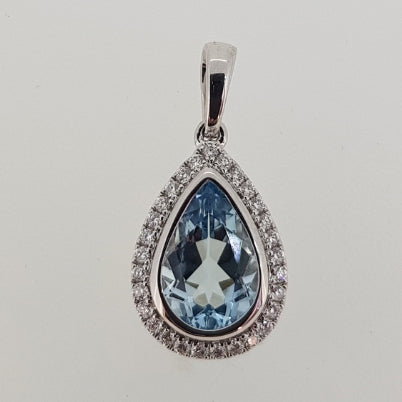 Aquamarine & Diamond Pendant. Crafted in 18k White Gold