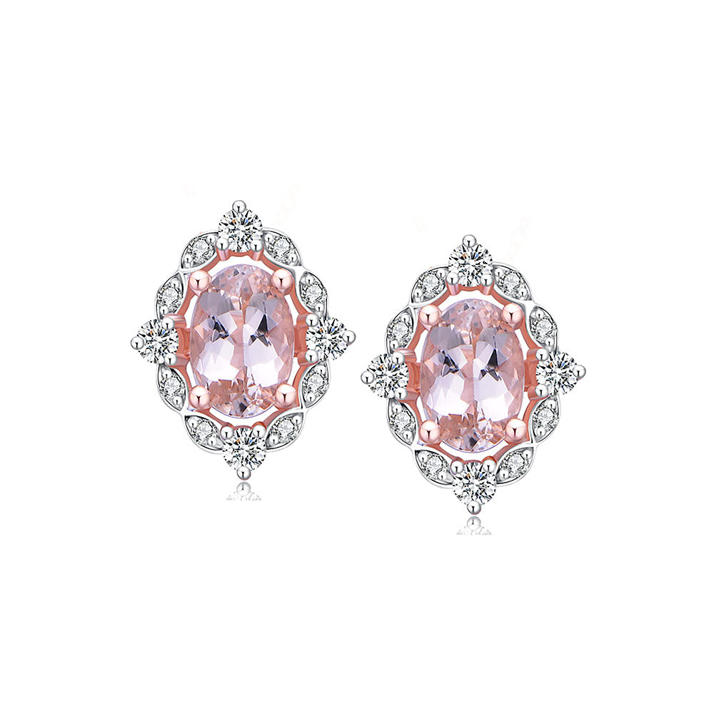 9k Rose Gold Morganite and Diamond Earrings