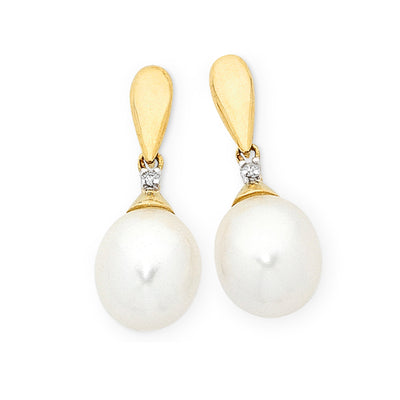 9k gold pearl & diamond earrings