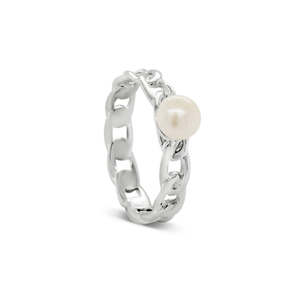 .925 Sterling Silver Link Pearl Ring