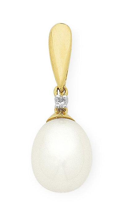 9k gold pearl & diamond pendant