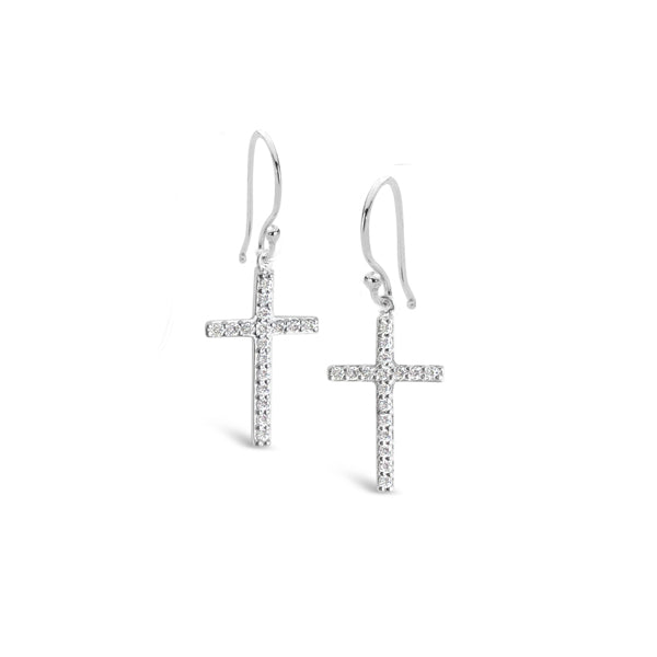 925 Sterling Silver Cubic Zirconia Cross Earrings