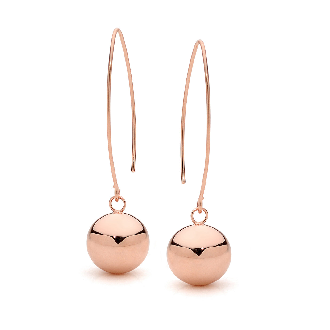 925 Sterling Silver Rose Gold Plate 12mm Ball , 3.5cm Drop Earwires