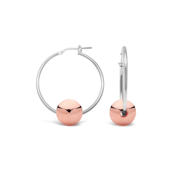 925 Sterling Silver Hoops with Rose Gold Plated Ball