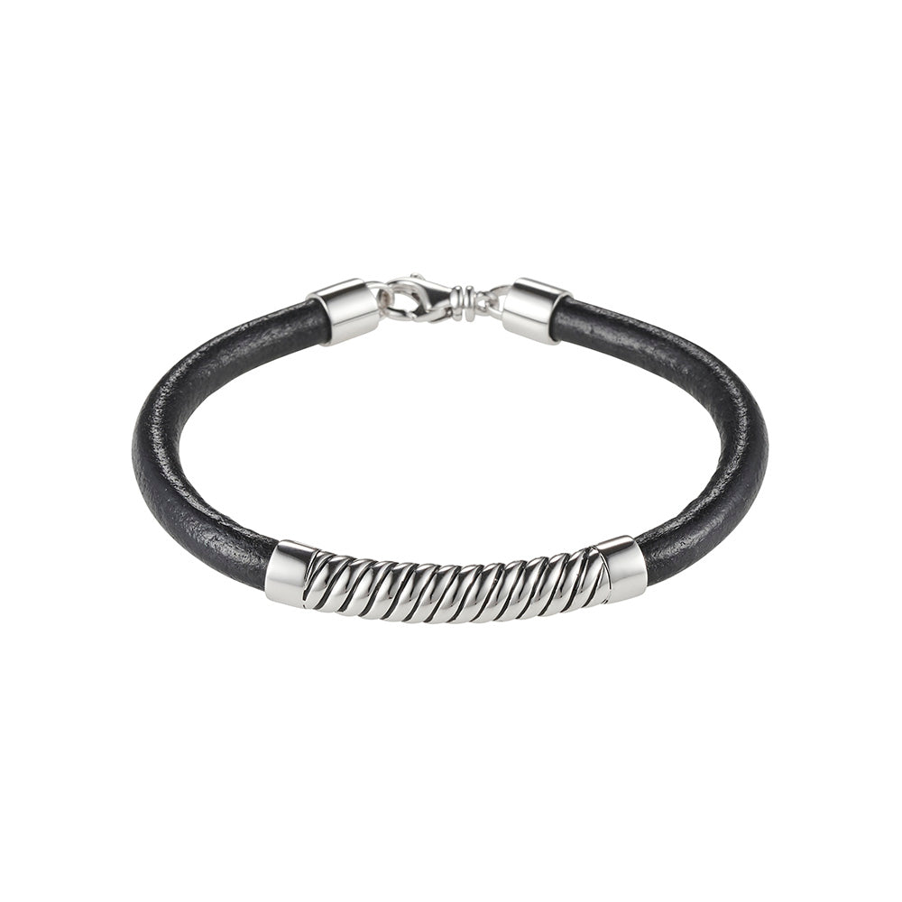 Sterling Silver/Black platted leather Bracelet