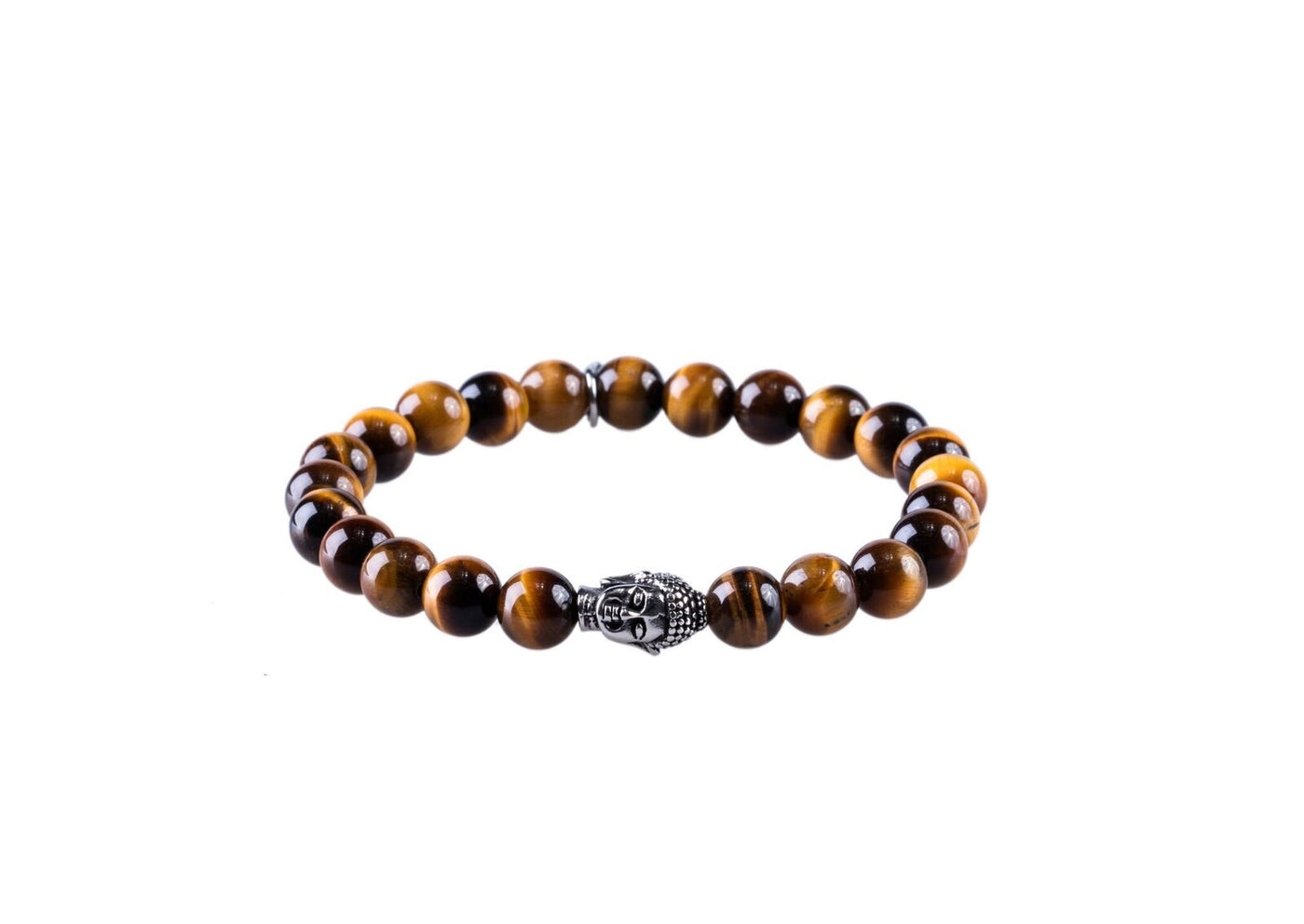 Tiger Eye Bead/Antique Steel Buddha Bracelet