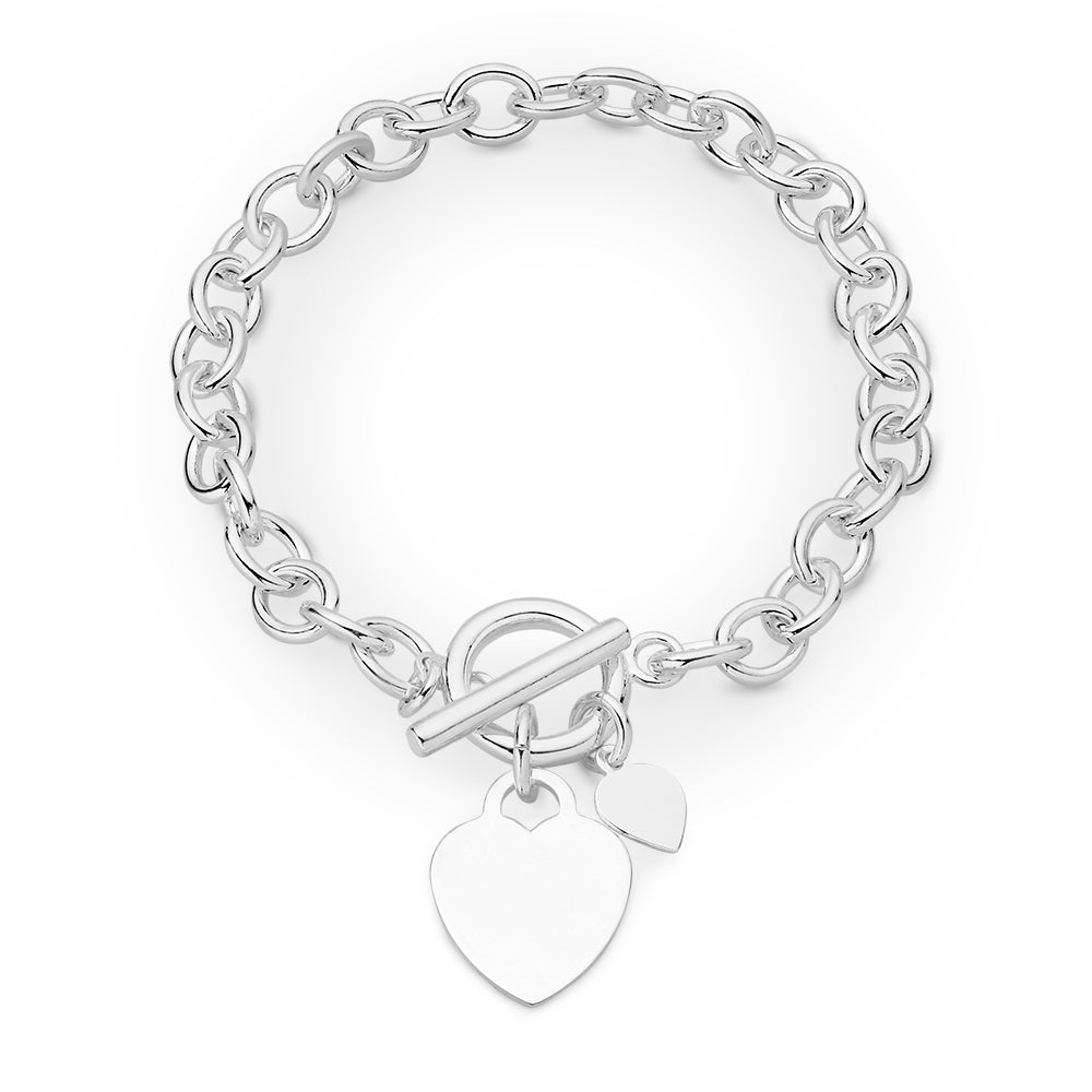 Sterling Silver Rolo Bracelet with Heart T-Bar
