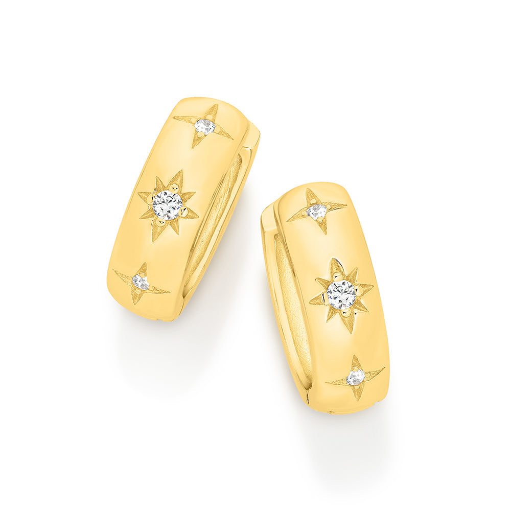 Sterling Silver Gold Plated CZ Star Hoops
