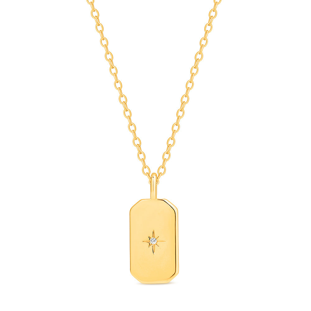 Sterling Silver Gold Plated CZ Tablet Necklace