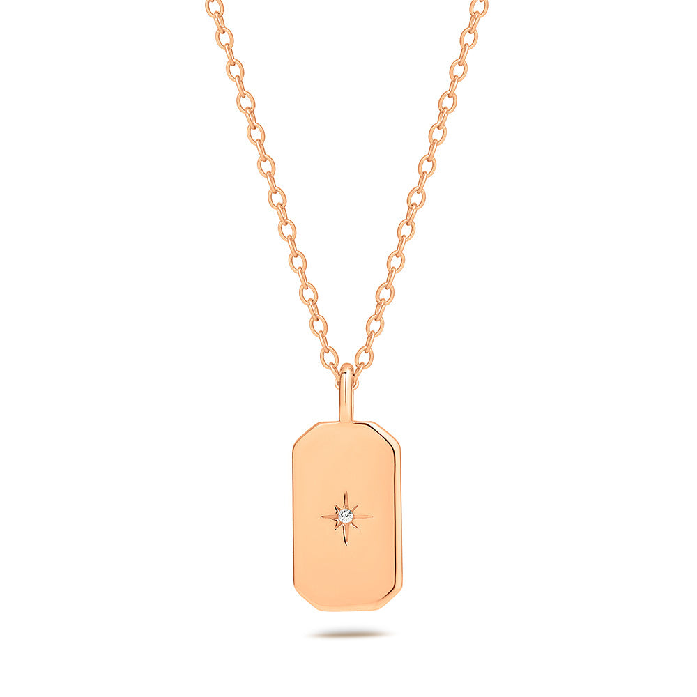 Sterling Silver Rose Gold Plated CZ Tablet Necklace