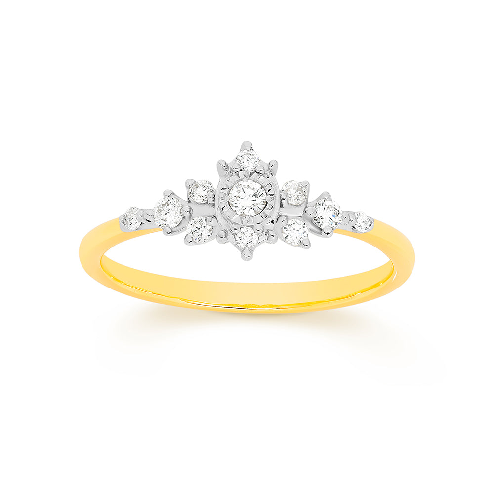 9k Yellow Gold Diamond Dress Ring