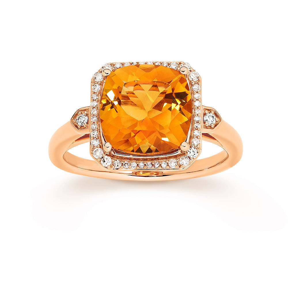 9k Rose Gold Citrine & Diamond Dress Ring